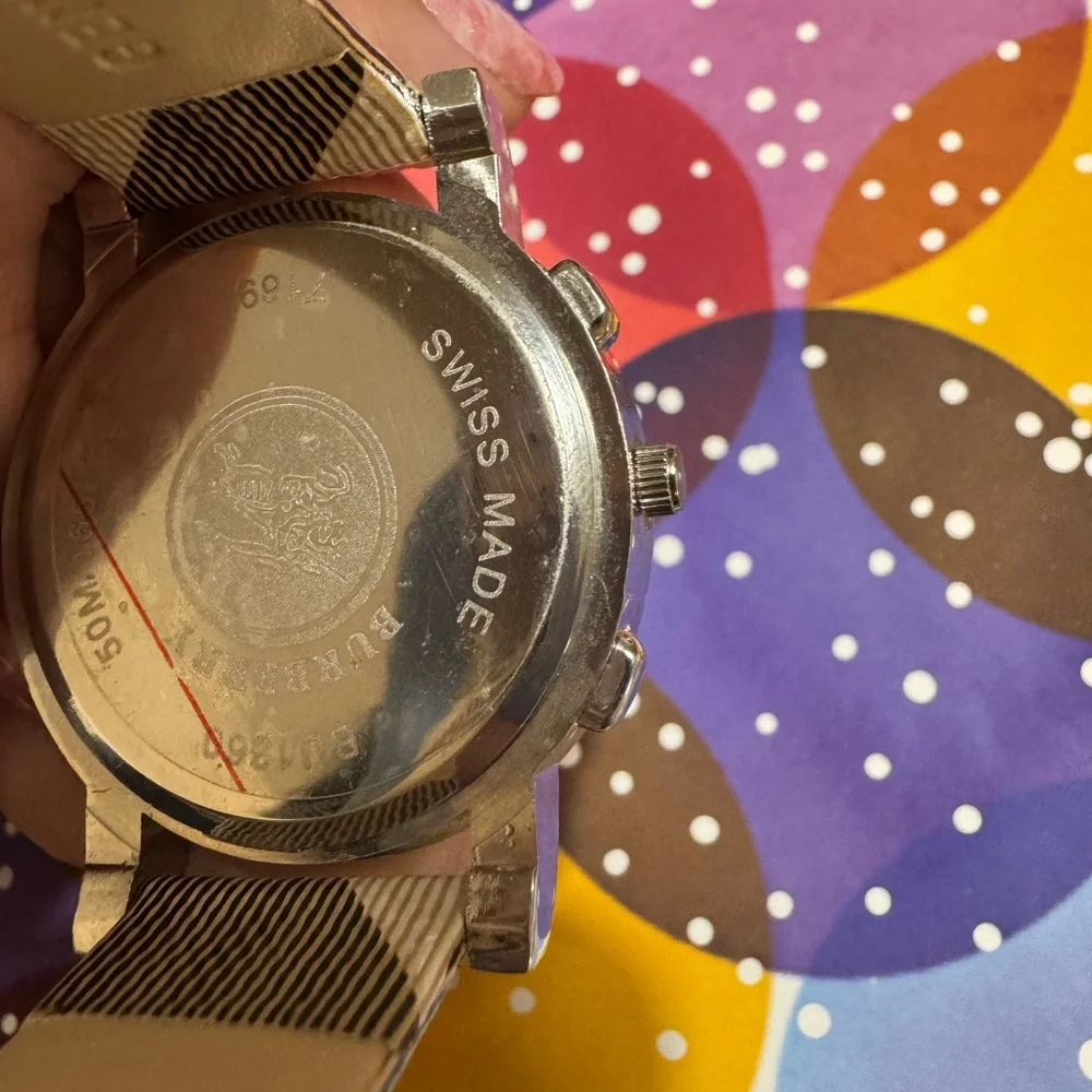 Men's large face Watch - Silver and Cream Plaid - Picture 5 of 11